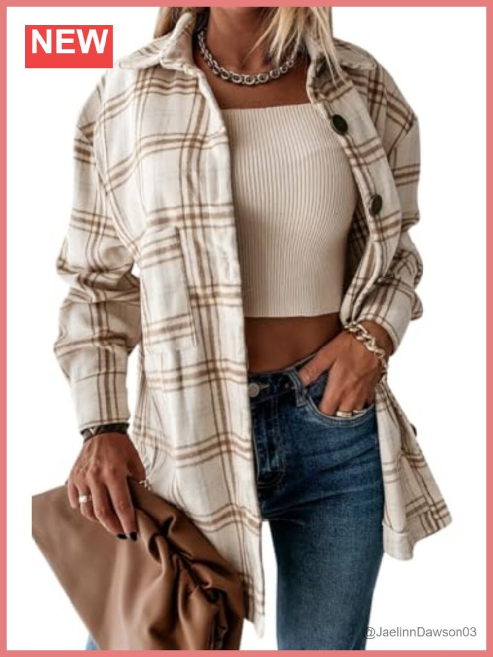 Womens Button Down Plaid Flannel Overshirt Long Sleeve Casual Jacket